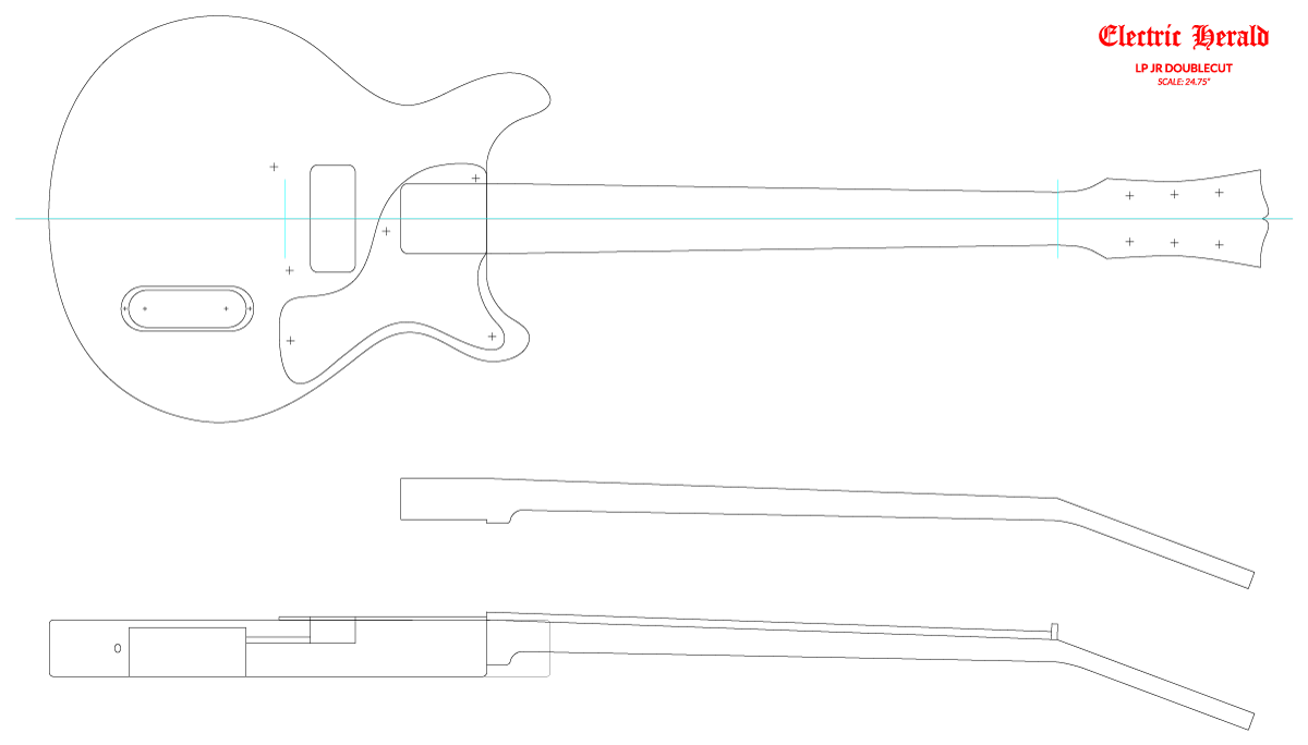 Full Scale Print Plan of Gibson Les Paul Jr Double-Cutaway Electric Guitar