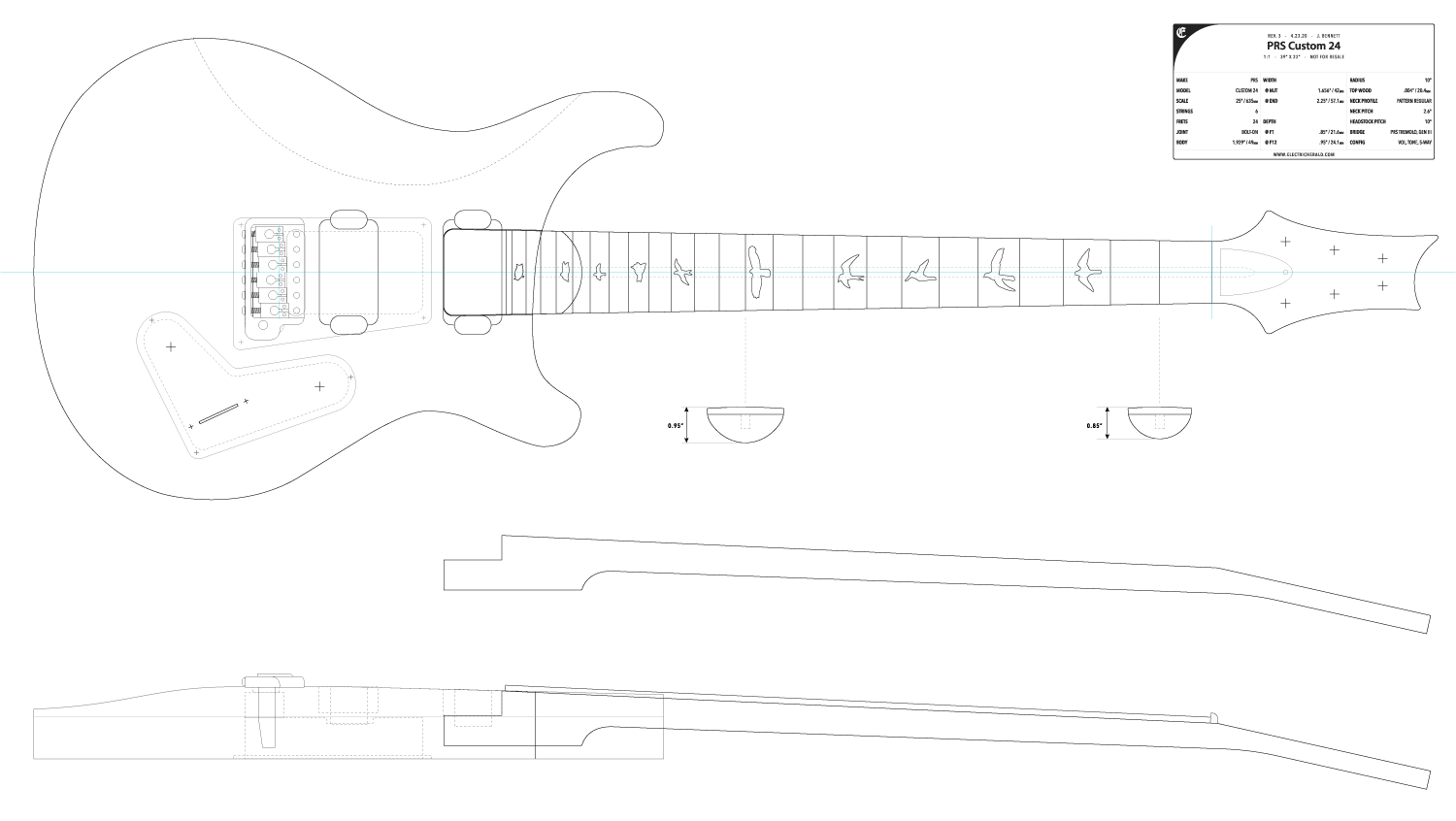 Electric Guitar Layout Template PRS24